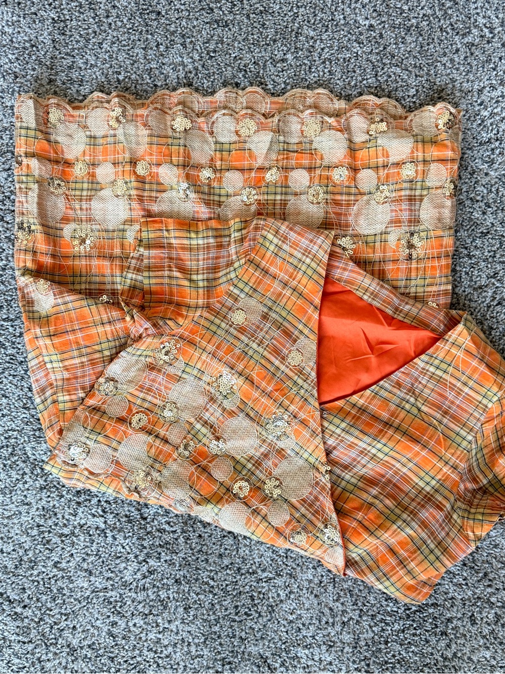 Women’s Cozy Autumn Orange Plaid Lace-Trim Dress - Picture 4 of 6